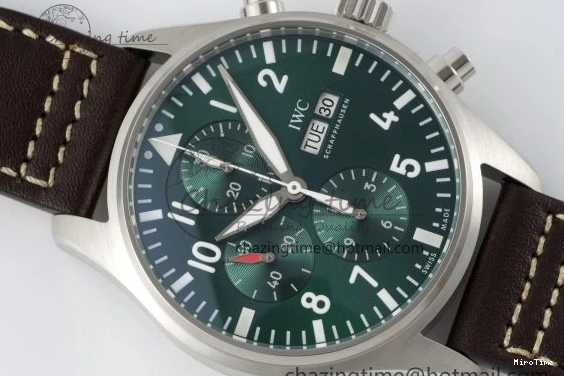 MIROTIME 0326 Bright Pilot Chrono SS AZF 1:1 Best Edition Green Dial on Brown Leather Strap A 7059